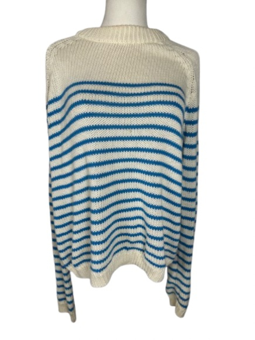 Zara Cream and Blue Striped Chunky Knit Sweater